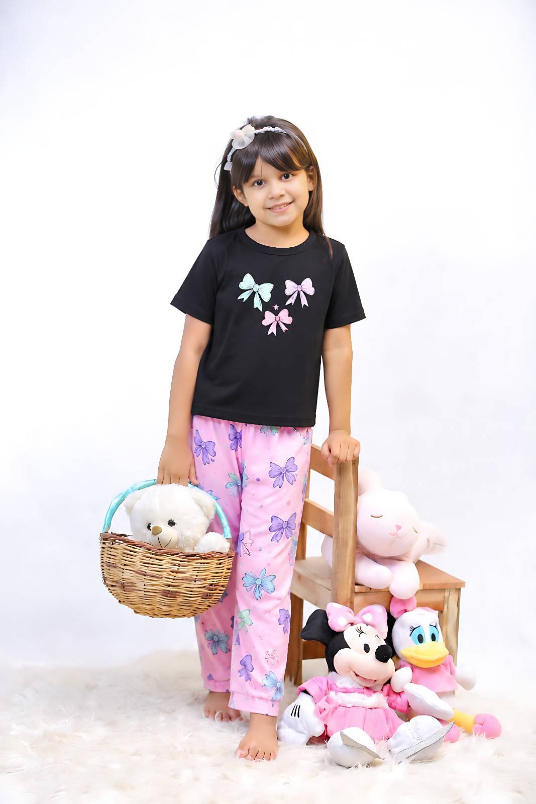 Black & Pink Ribbon Printed Nightsuit