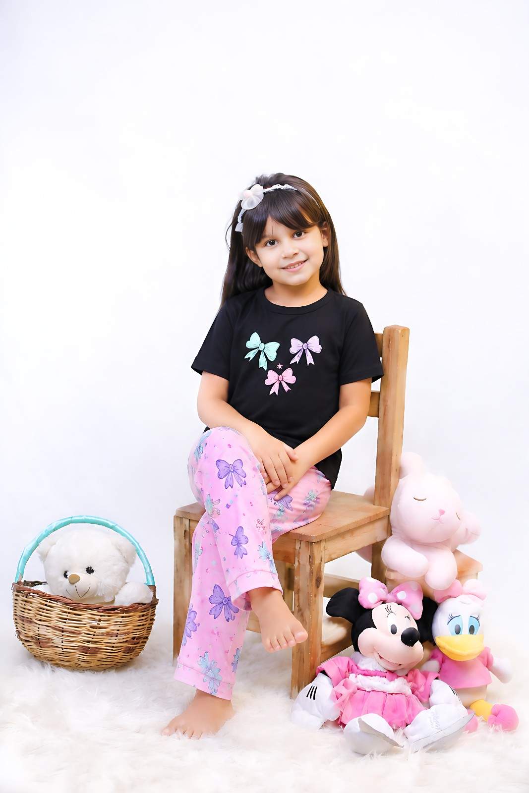 Black & Pink Ribbon Printed Nightsuit