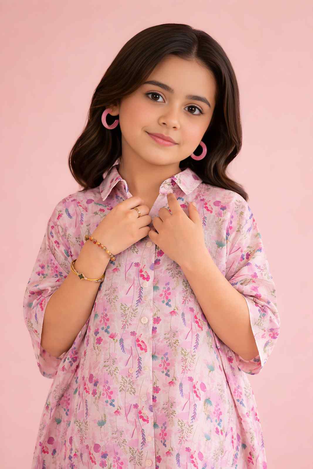Pink Petal Open Shirt Button Style Co-Ord Set